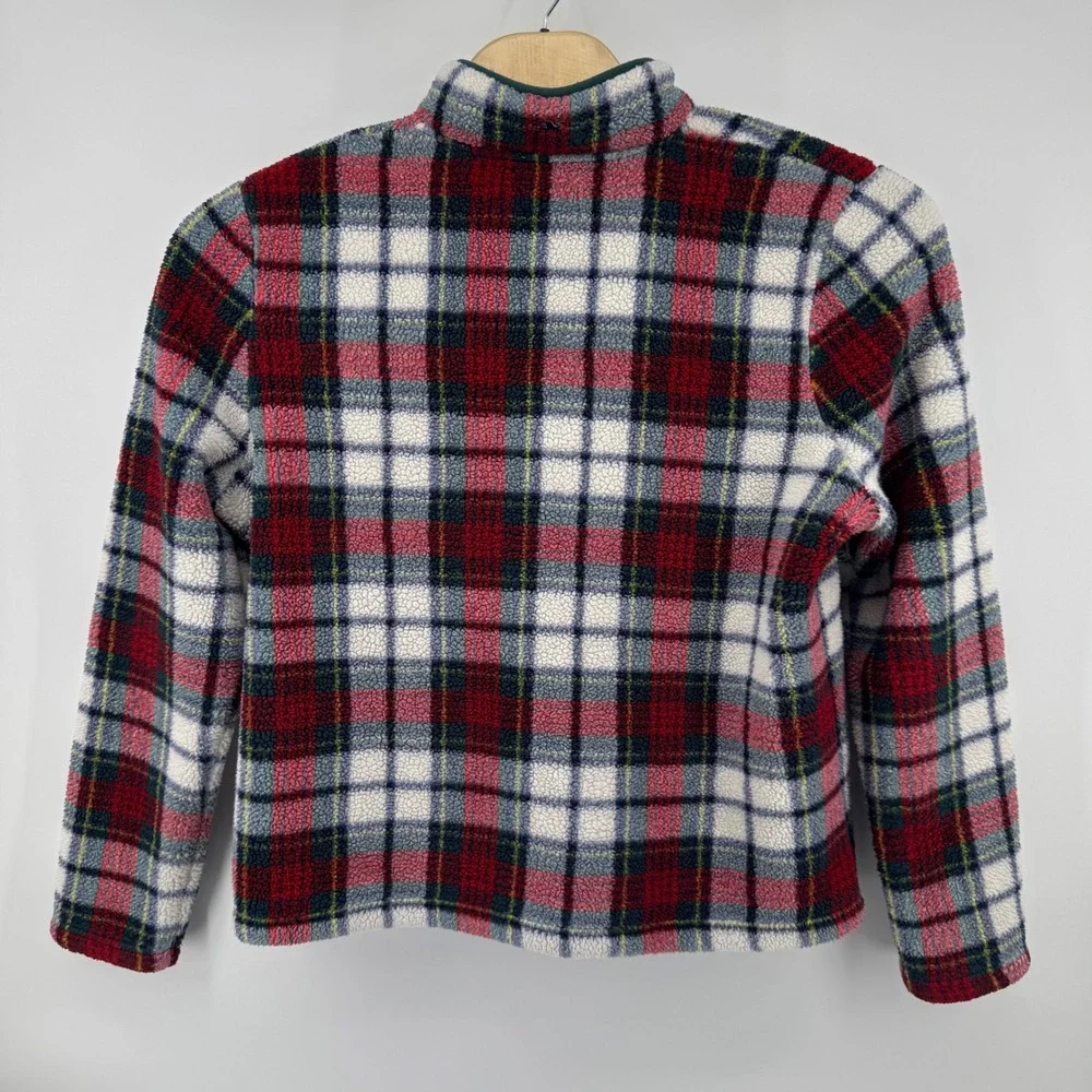 Vineyard Vines Women XL Plaid Sherpa Fleece Quarter Zip Pullover Red Green White - Picture 9 of 12